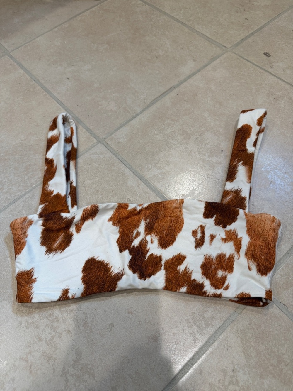 WeWoreWhat Brown and White Cow-Print Crop Top